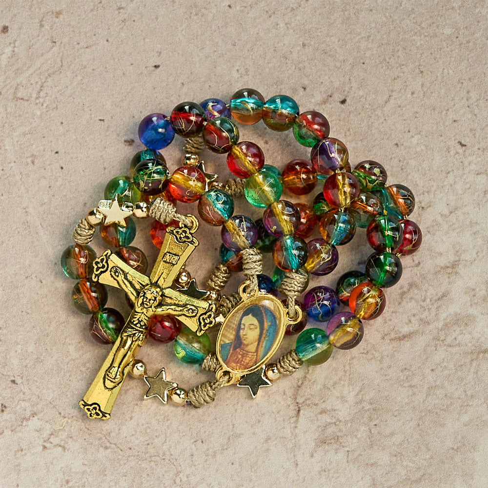 Christianartworkshop Festive Joy Colorful Clear Beads and Star Accents Christmas Rosary: Follow the Holy Light - image 1