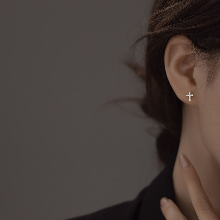 Christianartworkshop Minimal Quiet Shine S925 Faith Cross Earrings in Dual Color - image 1