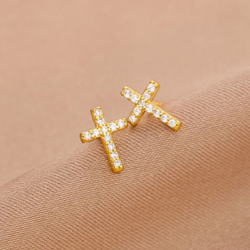 Christianartworkshop Minimal Quiet Shine S925 Faith Cross Earrings in Dual Color - Golden - image 4