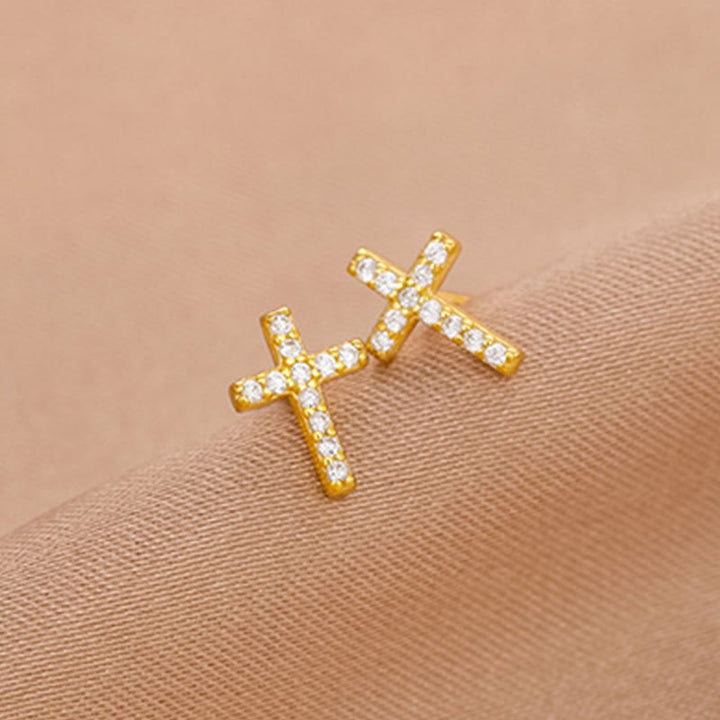 Christianartworkshop Minimal Quiet Shine S925 Faith Cross Earrings in Dual Color - Golden - image 4