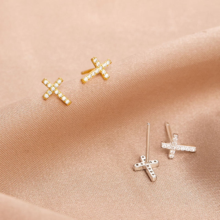 Christianartworkshop Minimal Quiet Shine S925 Faith Cross Earrings in Dual Color - Silver - image 0