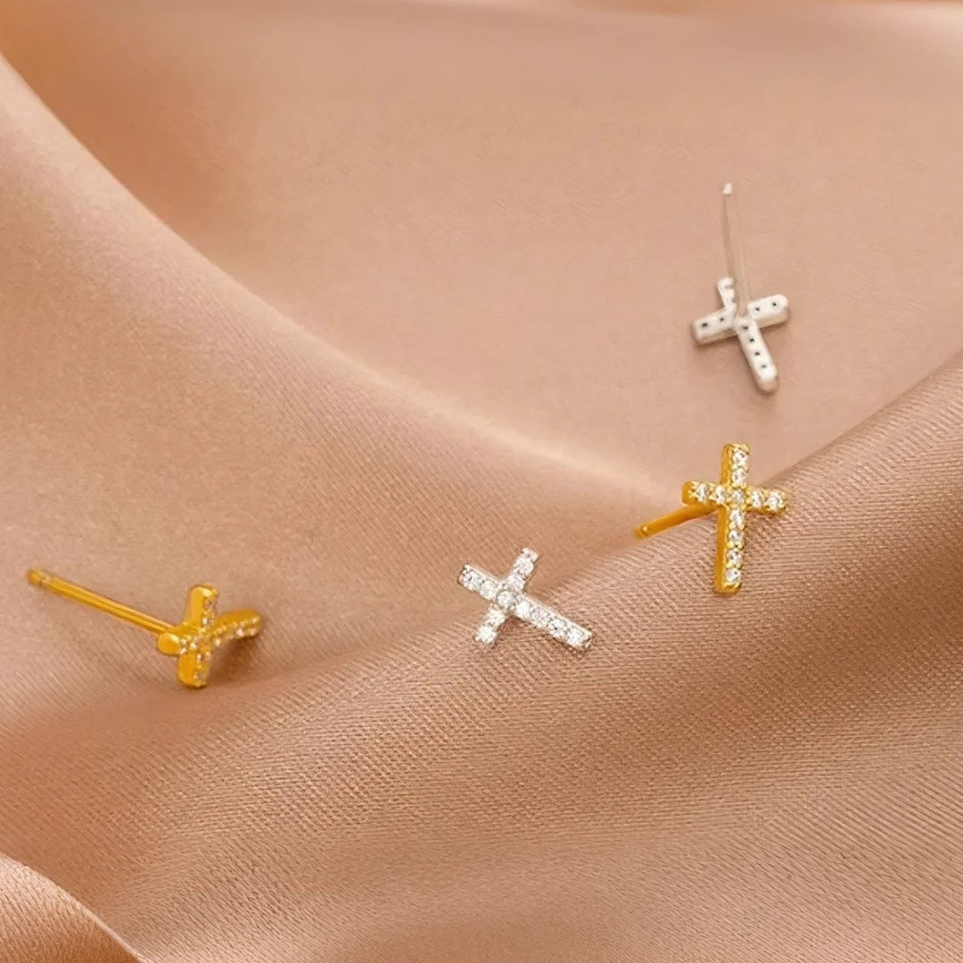 Christianartworkshop Minimal Quiet Shine S925 Faith Cross Earrings in Dual Color - image 5
