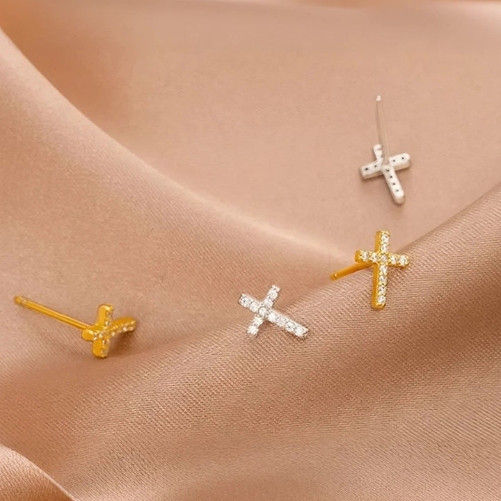 Christianartworkshop Minimal Quiet Shine S925 Faith Cross Earrings in Dual Color - image 5