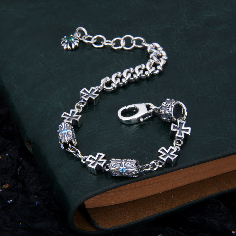 Christianartworkshop Classic 925 Sterling Silver Cross Bracelet with Gothic Floral Beads - image 1