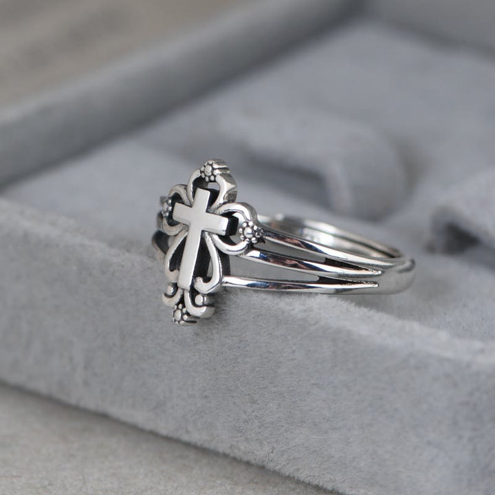 Christianartworkshop Cathedral Style Sterling Ornate Cross Ring with Floral Scrolls - image 3