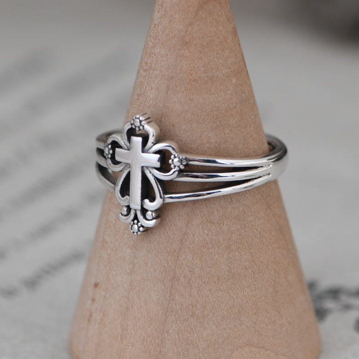 Christianartworkshop Cathedral Style Sterling Ornate Cross Ring with Floral Scrolls - image 1