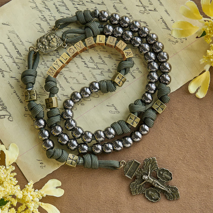 Christianartworkshop Military - Style Paracord Custom Rosary: Silver-Toned Beads & Brass JESUS - image 9