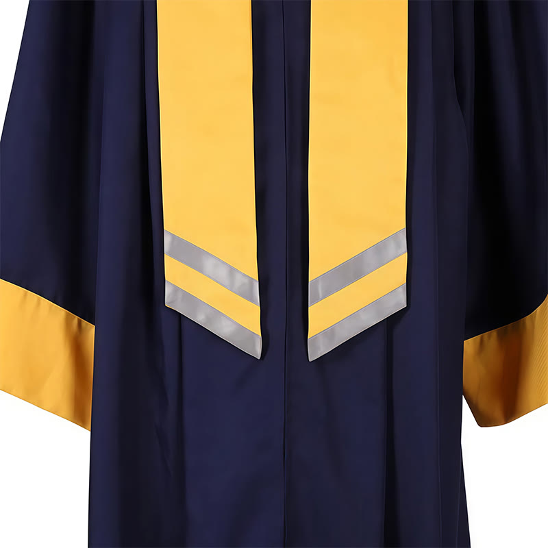 Christianartworkshop Exquisite Navy Clergy Robe with Yellow & Gray Accent Details - image 4