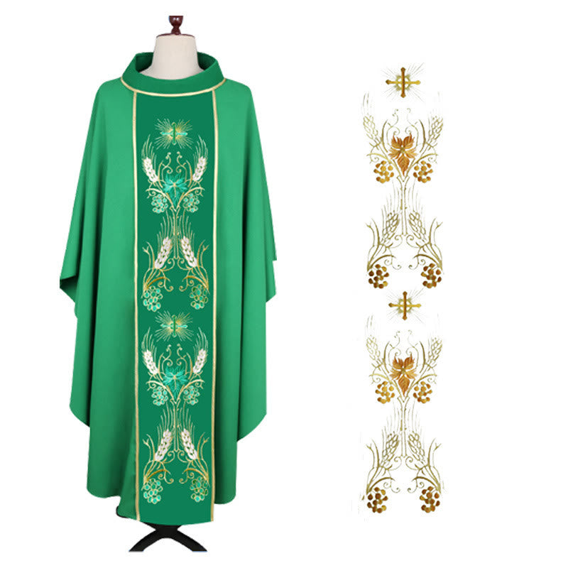 Christianartworkshop Assorted Color Chasuble with Ornate Wheat, Grape & Cross - Green - One Size FIts Most - image 1