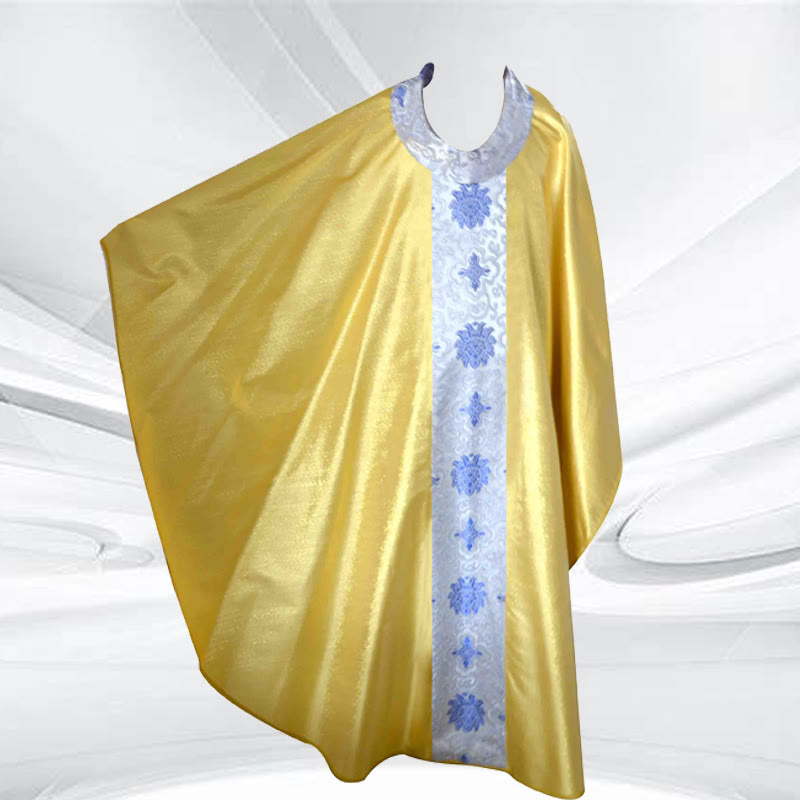 Christianartworkshop Golden - Based Chasuble with Assorted Colored Decorative Panels - Blue - One Size FIts Most - image 0