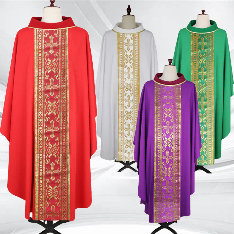 Christianartworkshop Assorted - Color Chasuble Set with Golden Cross & Ornate Bands - Red - One Size FIts Most - image 0