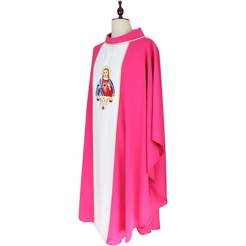Christianartworkshop Vibrant Pink Chasuble with White Panel & Sacred Heart Motif - image 2