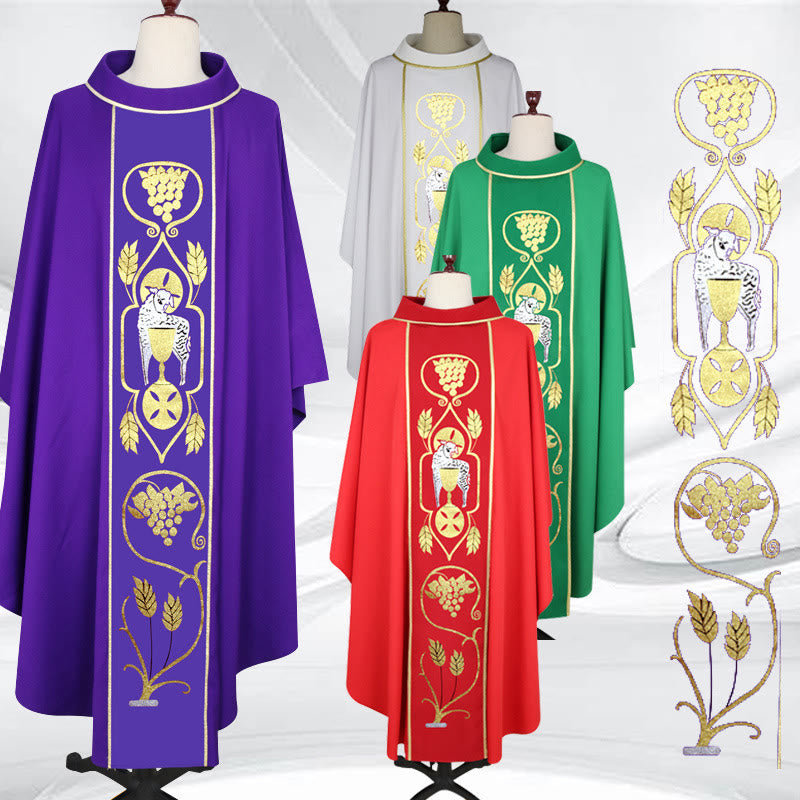 Christianartworkshop Assorted - Color Chasuble Set with Golden Lamb, Grape & Chalice Motifs - Red - One Size FIts Most - image 0