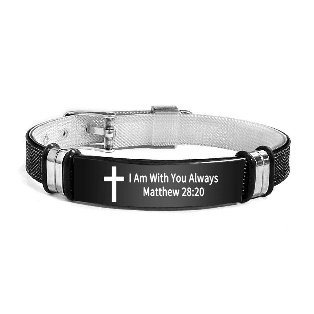 Christianartworkshop Multi - Styled Motivational Cross Bracelet with Bible Verses - Black&Silver PVC 28:20 - image 54