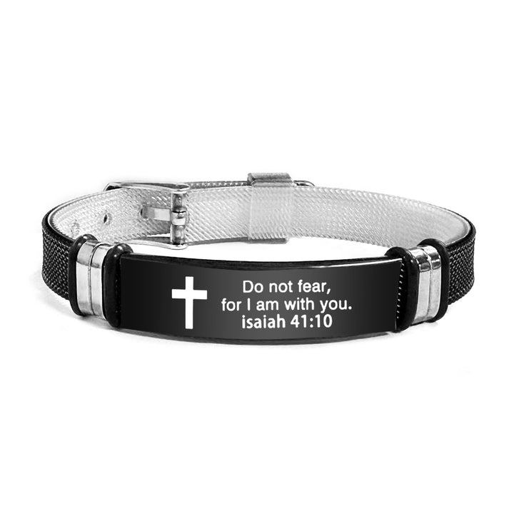 Christianartworkshop Multi - Styled Motivational Cross Bracelet with Bible Verses - Black&Silver PVC 41:10 - image 43