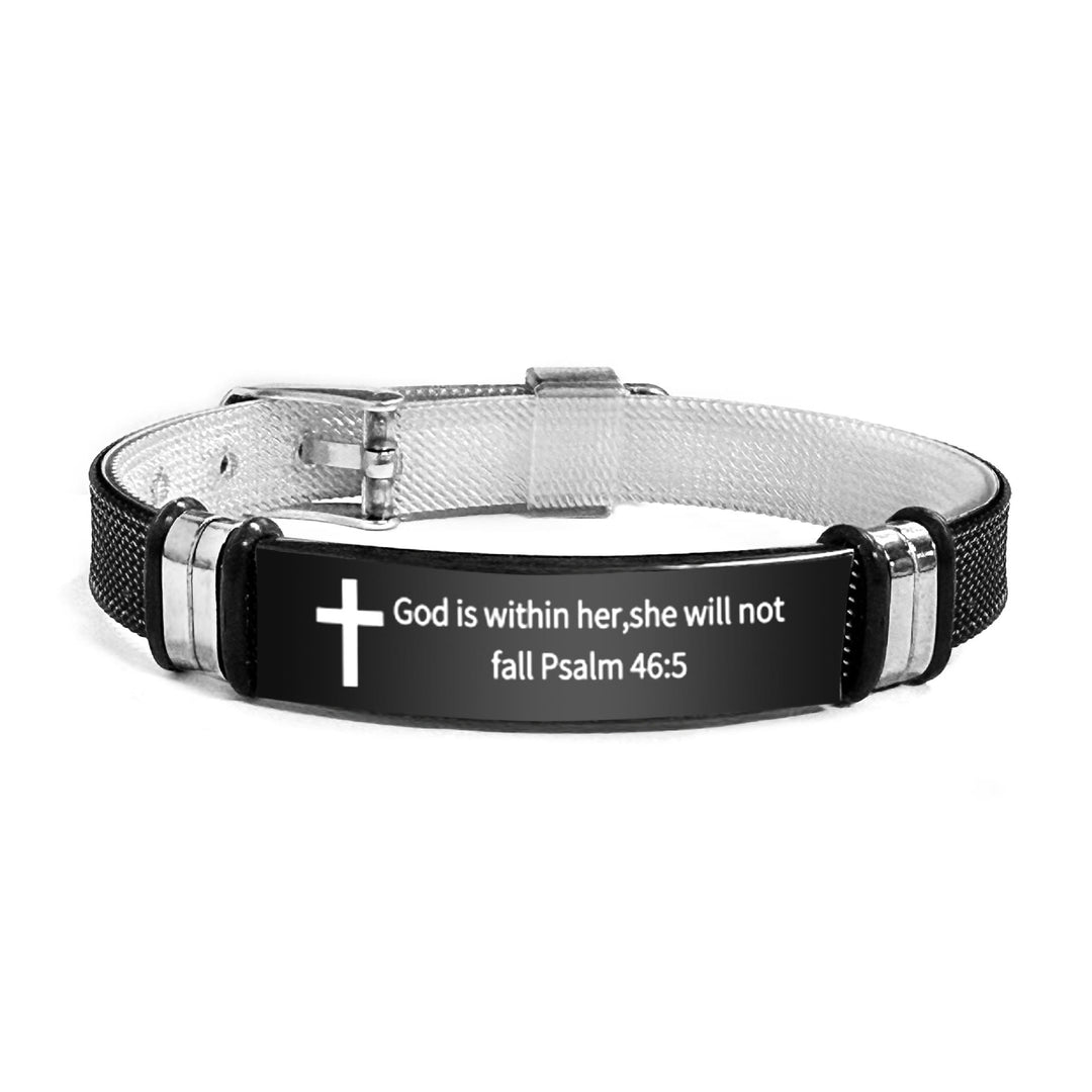 Christianartworkshop Multi - Styled Motivational Cross Bracelet with Bible Verses - Black&Silver PVC 46:5 - image 48