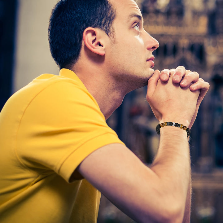 Christianartworkshop Cross Bracelet with Tiger's Eye, Black Onyx & CZ - Accented Stainless Steel - image 6