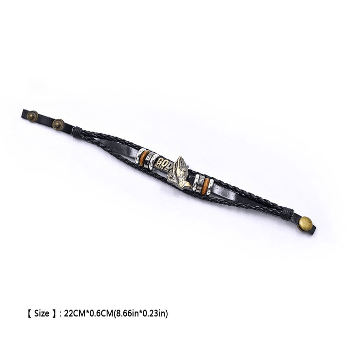Christianartworkshop Retro - Style Praying Hands Bracelet GOD BLESS ME Black Braided Design - image 9