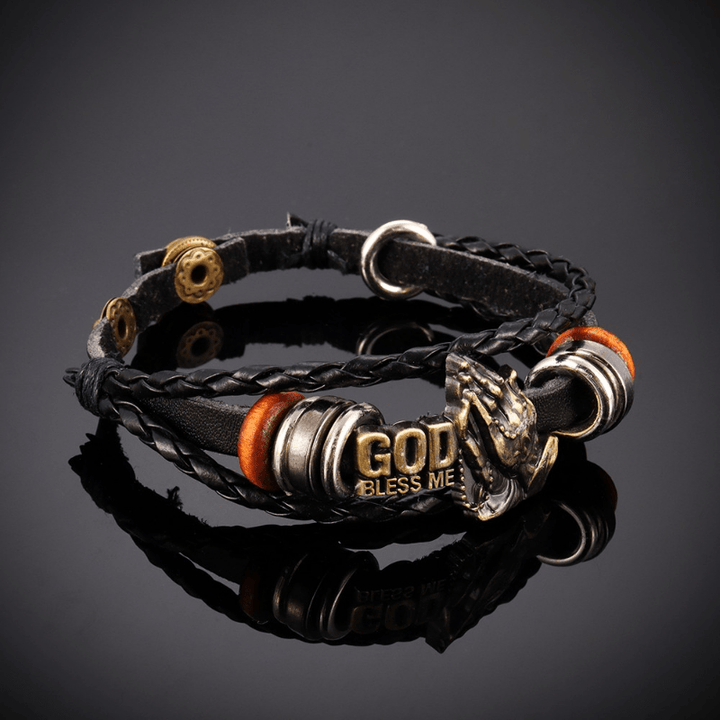Christianartworkshop Retro - Style Praying Hands Bracelet GOD BLESS ME Black Braided Design - image 2