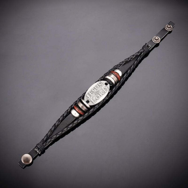 Christianartworkshop Black Braided Leather Bracelet with JESUS IS LORD Inscription - image 3