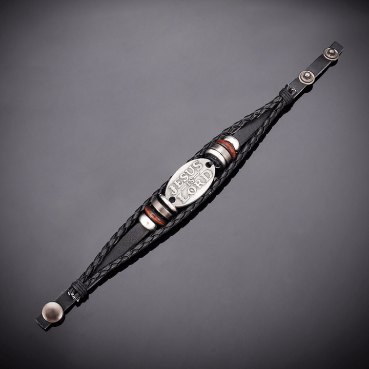 Christianartworkshop Black Braided Leather Bracelet with JESUS IS LORD Inscription - image 3