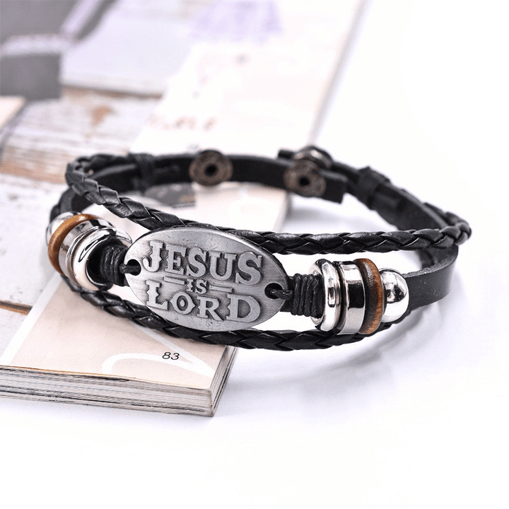 Christianartworkshop Black Braided Leather Bracelet with JESUS IS LORD Inscription - image 6