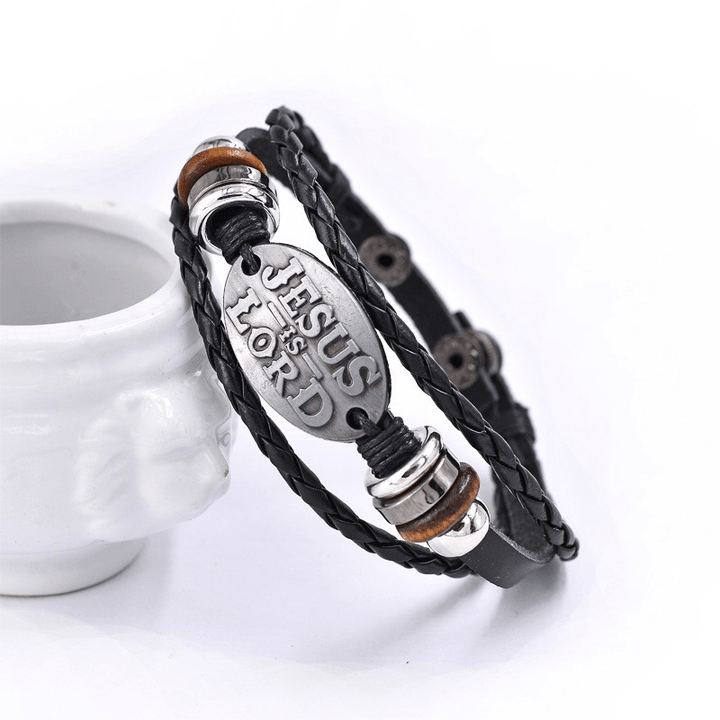 Christianartworkshop Black Braided Leather Bracelet with JESUS IS LORD Inscription - image 5