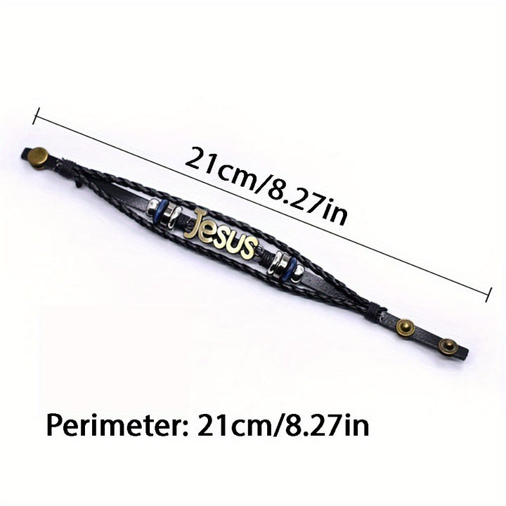 Christianartworkshop Two - Tone Jesus Charm Bracelet on Black Braided Leather - image 8