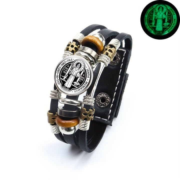 Christianartworkshop St. Benedict Collection Black Leather Cuff Bracelet with Multiple Faith Designs - St. Benedict -5 - image 6