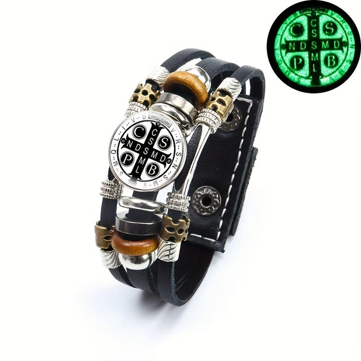 Christianartworkshop St. Benedict Collection Black Leather Cuff Bracelet with Multiple Faith Designs - St. Benedict -6 - image 7