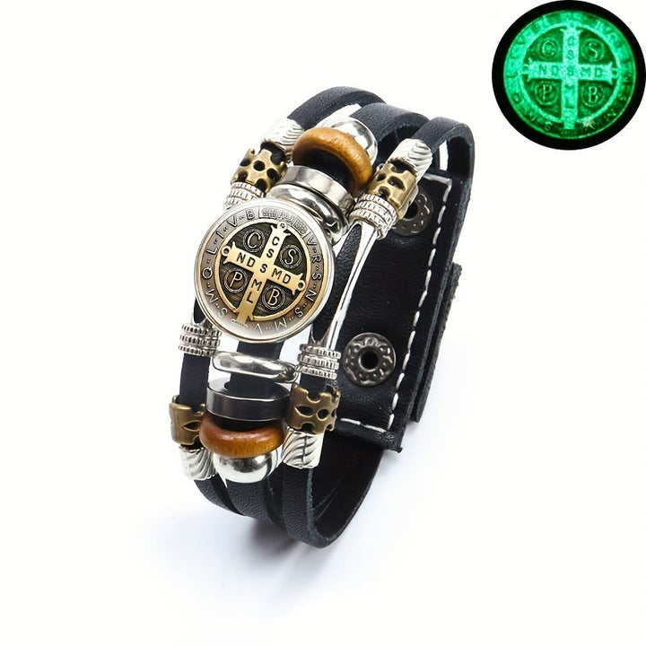 Christianartworkshop St. Benedict Collection Black Leather Cuff Bracelet with Multiple Faith Designs - St. Benedict -9 - image 10