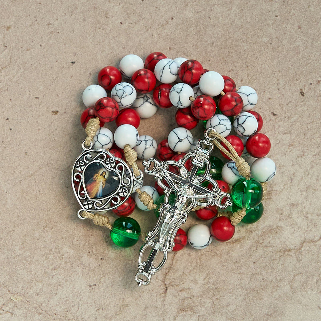 Christianartworkshop Candy-Cane Color Beads Christmas Rosary with Divine Mercy & Our Lady: Celebrate the Nativity - image 2