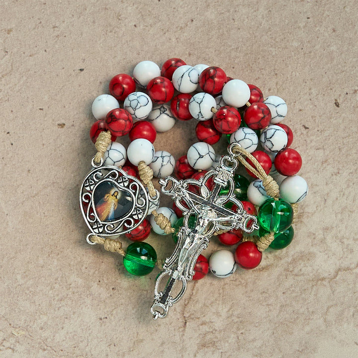 Christianartworkshop Candy-Cane Color Beads Christmas Rosary with Divine Mercy & Our Lady: Celebrate the Nativity - image 2