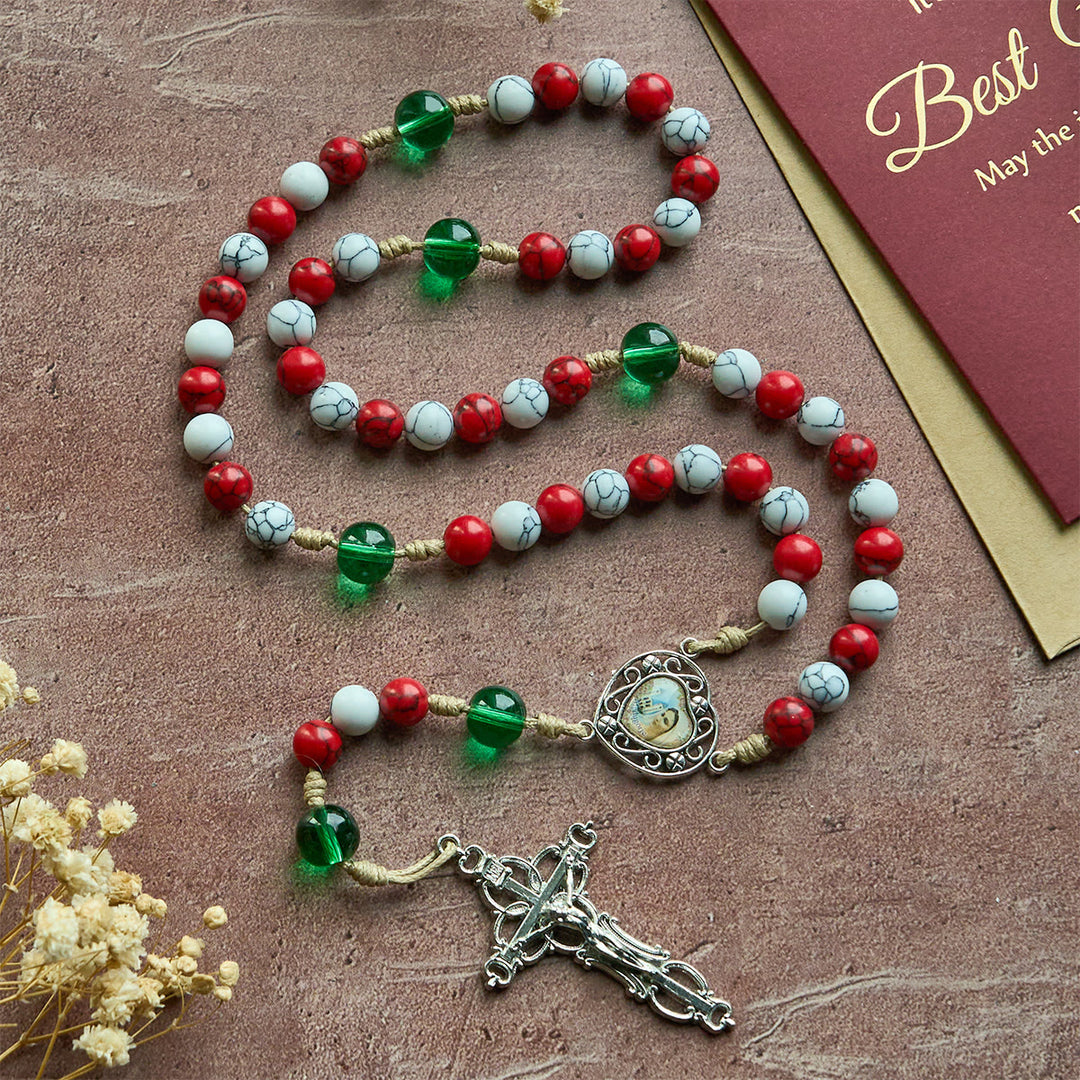Christianartworkshop Candy-Cane Color Beads Christmas Rosary with Divine Mercy & Our Lady: Celebrate the Nativity - image 3