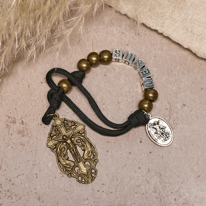 Christianartworkshop Minimal Black Rugged Pocket Rosary with St. Michael & Personalized JESUS Letter - image 2