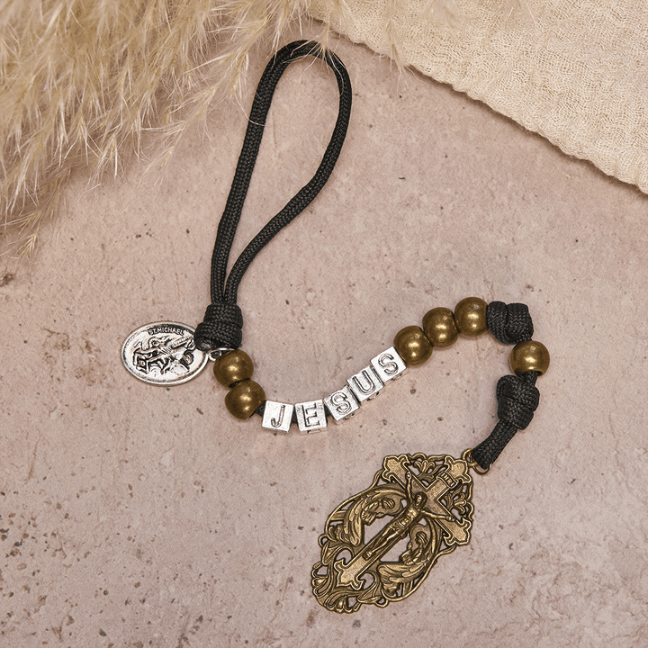 Christianartworkshop Minimal Black Rugged Pocket Rosary with St. Michael & Personalized JESUS Letter - image 3