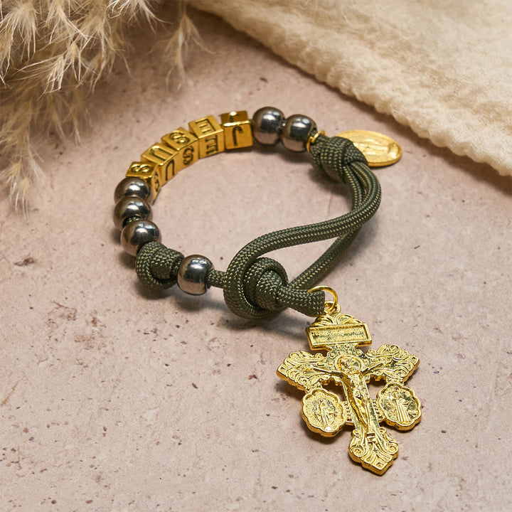 Christianartworkshop Hematite-Style Beads Compact Prayer Pocket Rosary with Crucifix & Personalized JESUS Letter - image 2