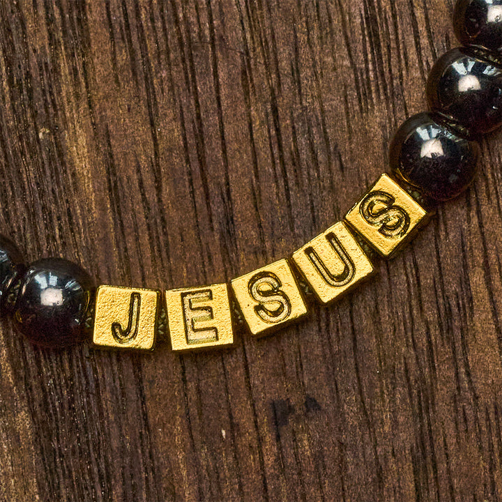 Christianartworkshop Hematite-Style Beads Compact Prayer Pocket Rosary with Crucifix & Personalized JESUS Letter - image 7