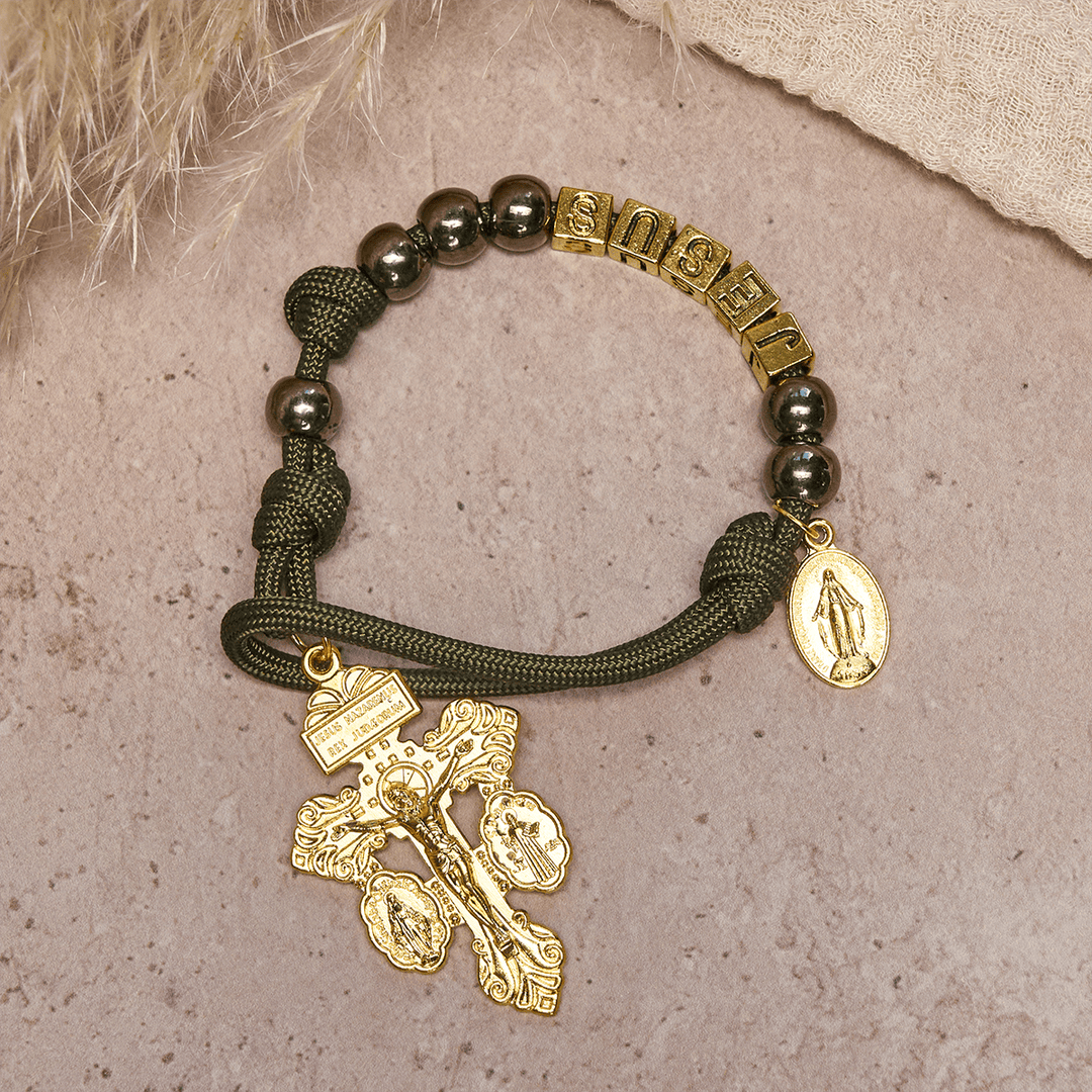 Christianartworkshop Hematite-Style Beads Compact Prayer Pocket Rosary with Crucifix & Personalized JESUS Letter - image 3