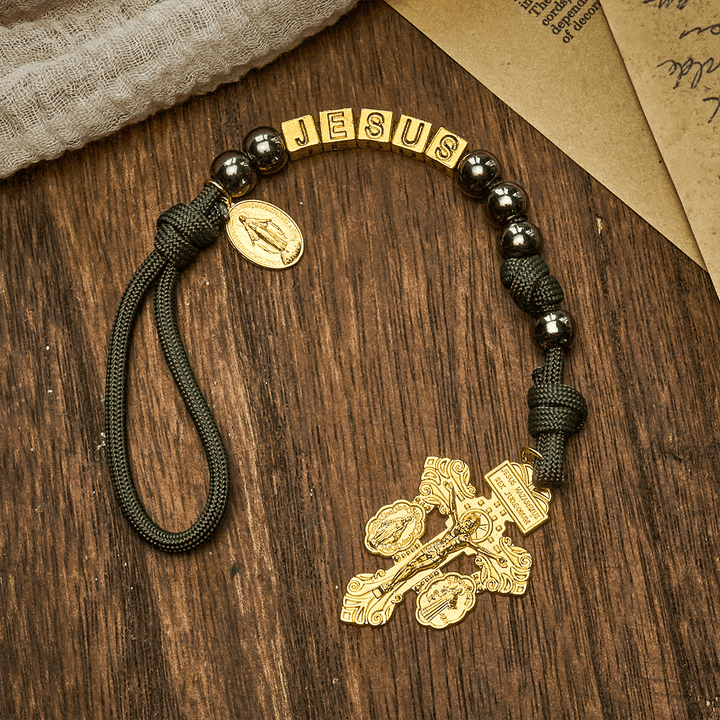 Christianartworkshop Hematite-Style Beads Compact Prayer Pocket Rosary with Crucifix & Personalized JESUS Letter - image 6