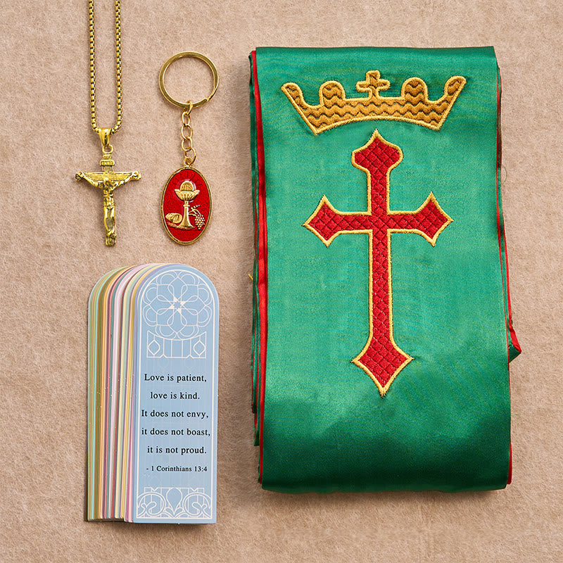 Christianartworkshop Green Cross-Crown Blessing Set with Gold Crucifix & Scripture: Live in Hope - Golden Necklace - image 1
