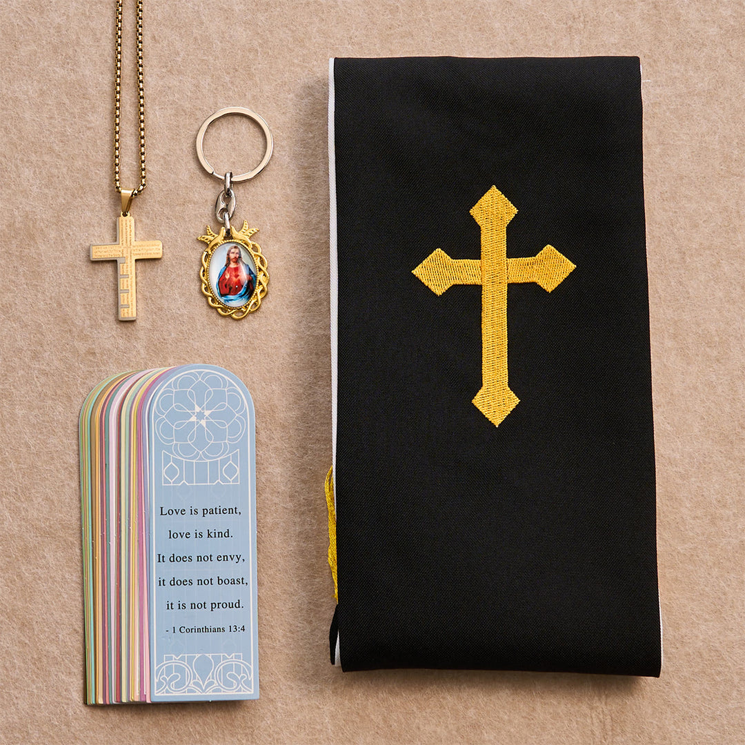 Christianartworkshop Black Golden Cross Blessing Set with Madonna & Scripture Cross: Live in Faith - Golden Necklace - image 3
