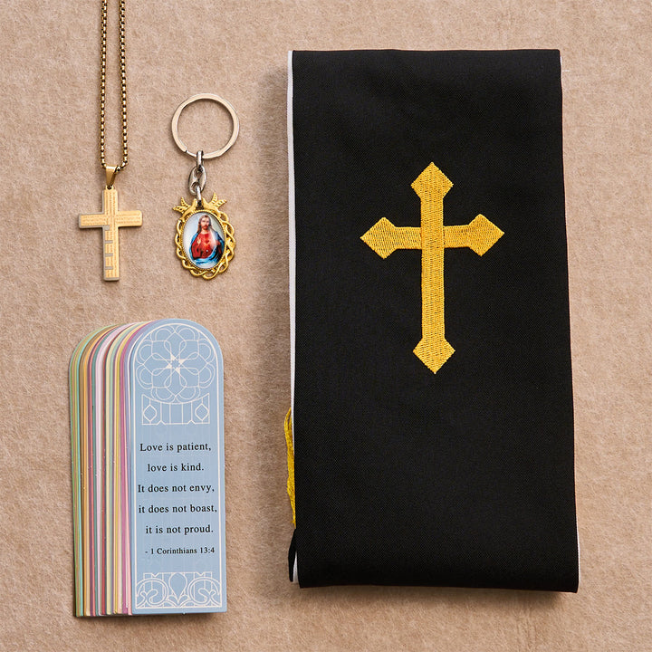 Christianartworkshop Black Golden Cross Blessing Set with Madonna & Scripture Cross: Live in Faith - Golden Necklace - image 3