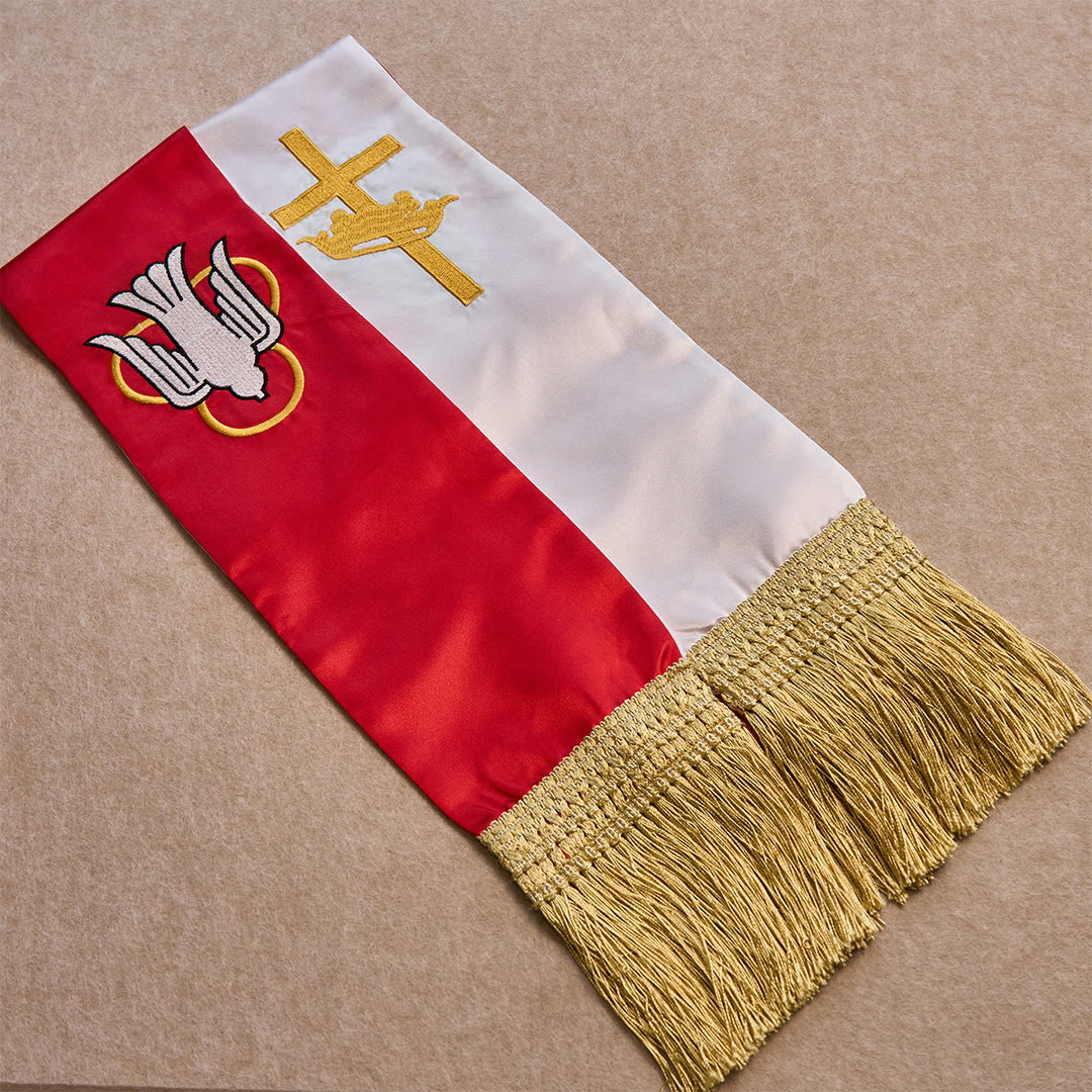 Christianartworkshop Holy Spirit Dove Red Stole Blessing Set with Wooden Rosary, Keychain & Bookmark - image 4