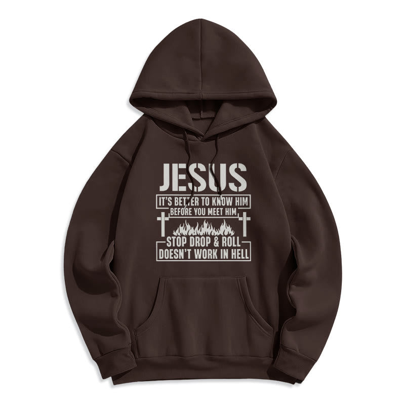 Christianartworkshop Jesus Cross & Flame Graphic with Faith Slogan Fleece Lined Polyester Hoodie - Brown - 2XL - image 5