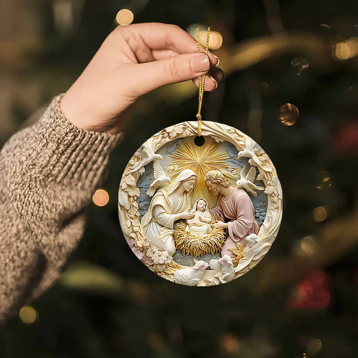 Christianartworkshop Nativity Holy Family with Bethlehem Star and Doves Hanging Ornaments - image 1
