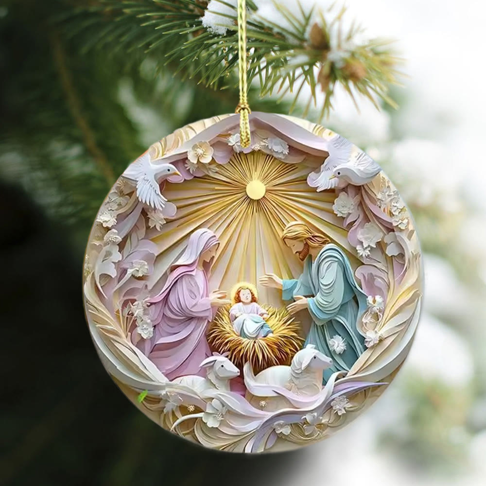 Christianartworkshop Celestial Pastel Nativity Holy Family Hanging Ornaments - image 3