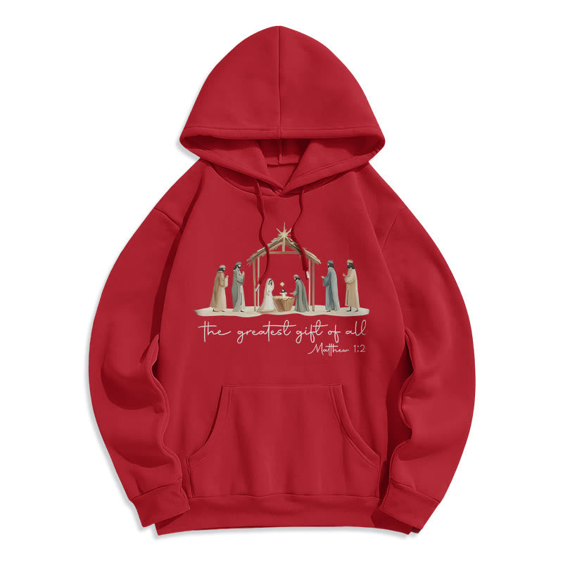 Christianartworkshop Cozy Nativity Scene Greatest Gift Scripture Fleece Lined Polyester Hoodie - Red - 2XL - image 8