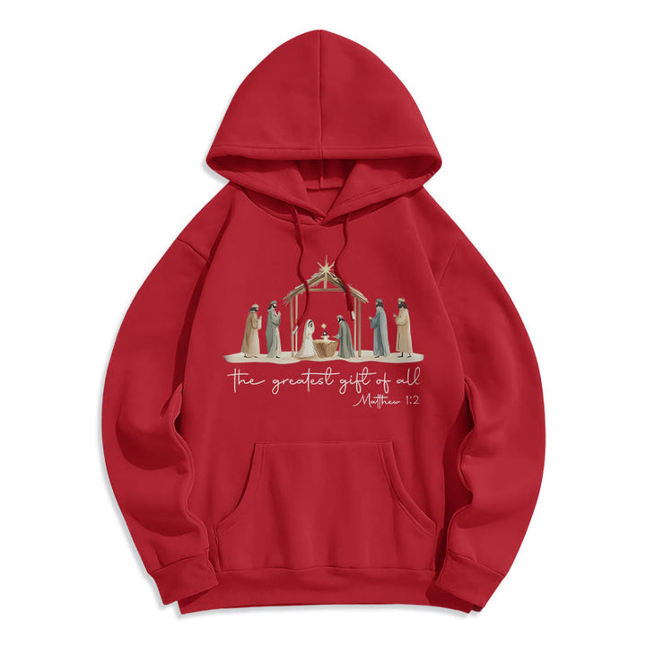 Christianartworkshop Cozy Nativity Scene Greatest Gift Scripture Fleece Lined Polyester Hoodie - Red - 2XL - image 7
