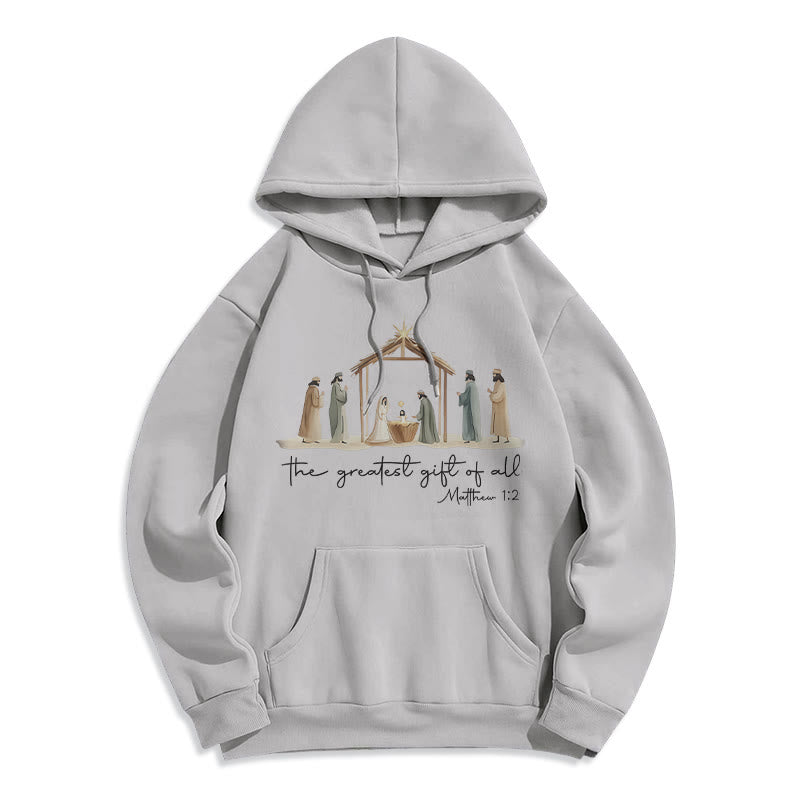 Christianartworkshop Cozy Nativity Scene Greatest Gift Scripture Fleece Lined Polyester Hoodie - Grey - 2XL - image 4